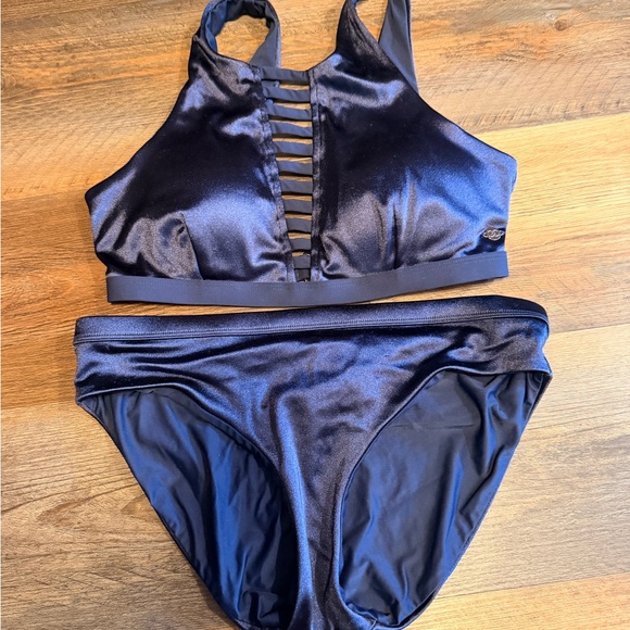 CALIA by Carrie Underwood Other - CALIA by Carrie Underwood Navy Satin Ladder-Front Bikini Set